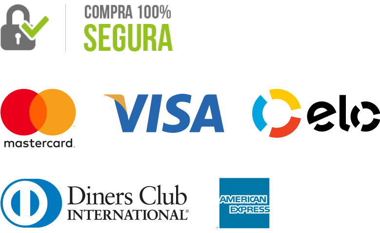 Compra 100% segura. Os métodos de pagamento aceitos são: cartão de crédito (Mastercard, Visa, Elo, American Express, Diners Club), cartão de débito (Visa Electron, Mastercard Maestro) e pix.
